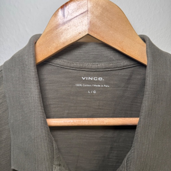 Vince Polo Shirt Men's LG Green Casual Slub Cotton - Picture 3 of 4